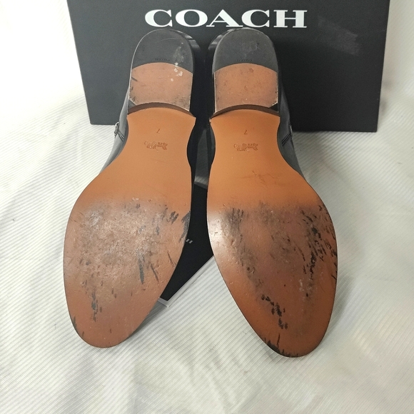 Coach Eva Stacked Black Leather Booties Size 7B - Picture 6 of 8
